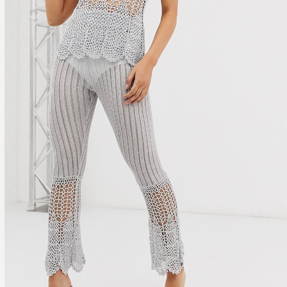 SOLD OUT ONLINE- Metallic high waisted crochet pants
